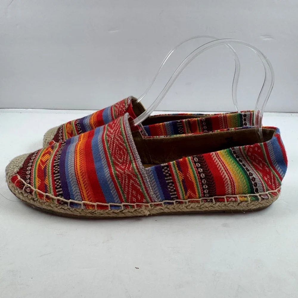 Minnetonka Womens‎ Multicolor Striped Fabric Espadrille Slip On Flat Shoes 8M